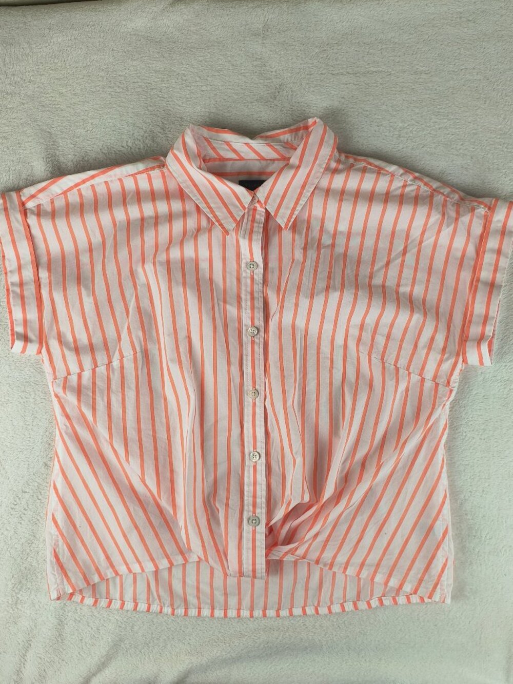 Talbots Twist Front Button Front Shirt Blouse Candy Stripe Cotton Medium